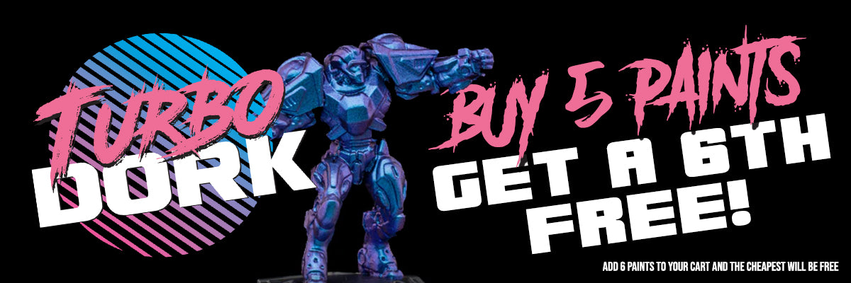 Turbo Dork logo with text "Buy 5 paints and get a 6th free!"