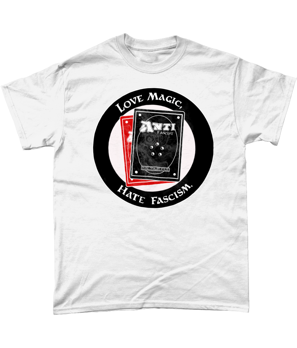 Love Magic, Hate Fascism Gildan Heavy Cotton T-Shirt, Available for Relabelling made by Exit 23 Games. Exit 23 Games 