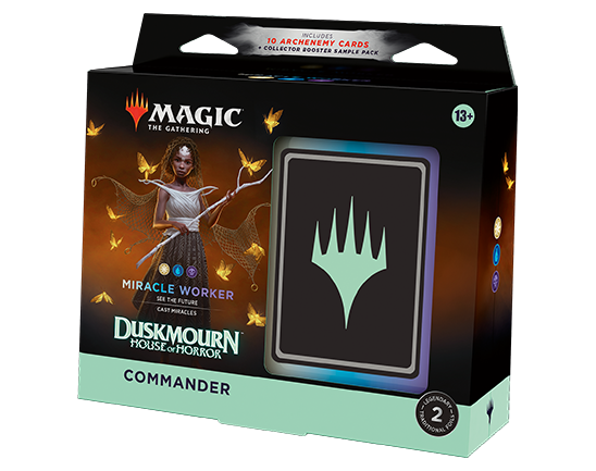 Magic: The Gathering Duskmourn: House of Horror Commander Deck - Miracle Worker (100-Card Deck, 10 Archenemy Cards, 2-Card Collector Booster Sample Pack + Accessories)