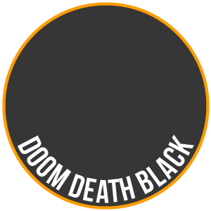 Pot of Two Thin Coats Doom Death Black, a UK-made acrylic miniature paint