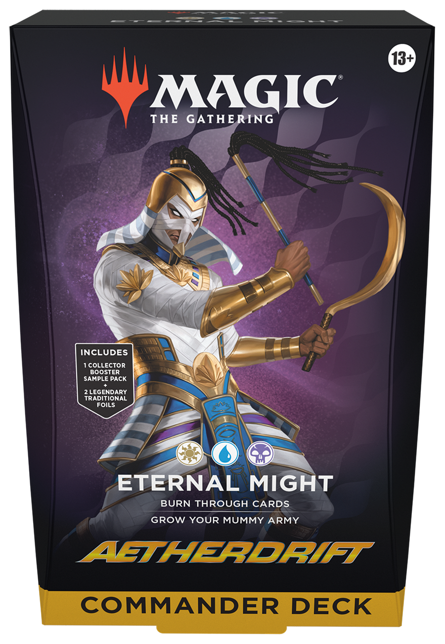 Sealed Magic: The Gathering Aetherdrift Commander Deck - Eternal Might (100-Card Deck, 2-Card Collector Booster Sample Pack