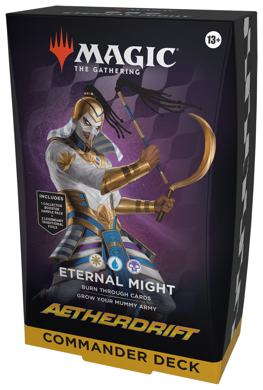 Magic: The Gathering Aetherdrift Commander Deck - Eternal Might (100-Card Deck, 2-Card Collector Booster Sample Pack + Accessories)