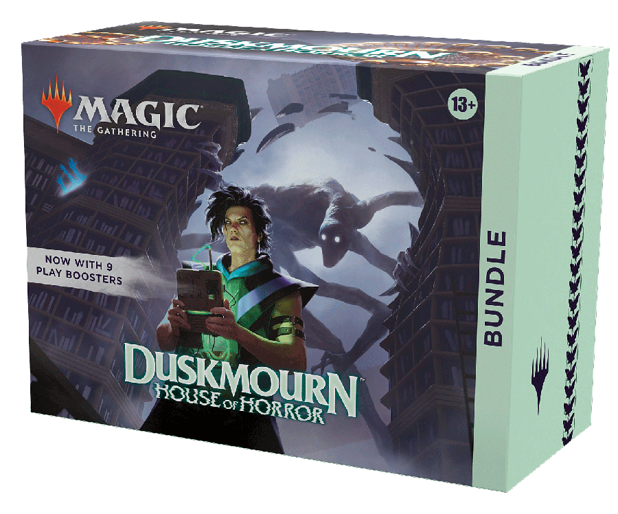 Magic: The Gathering Duskmourn: House of Horror Bundle - 9 Play Boosters, 30 Land cards, 1 Promo Card + Exclusive Accessories