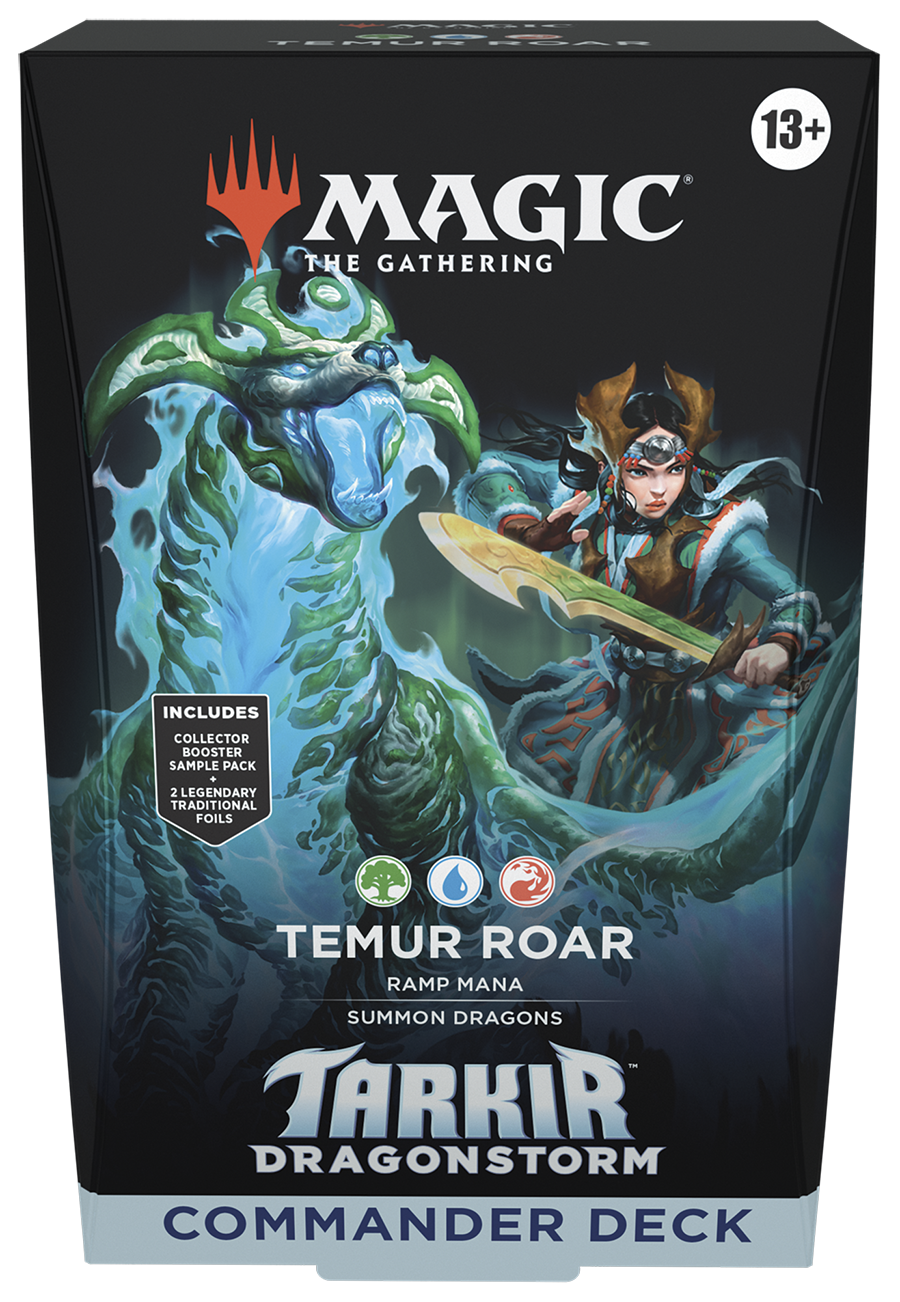 Sealed Magic: The Gathering Tarkir: Dragonstorm Commander Deck - Temur Roar (100-Card Deck, 2-Card Collector Booster Sample