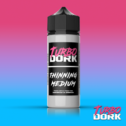 Bottle of Turbo Dork Thinning Medium acrylic paint for miniatures