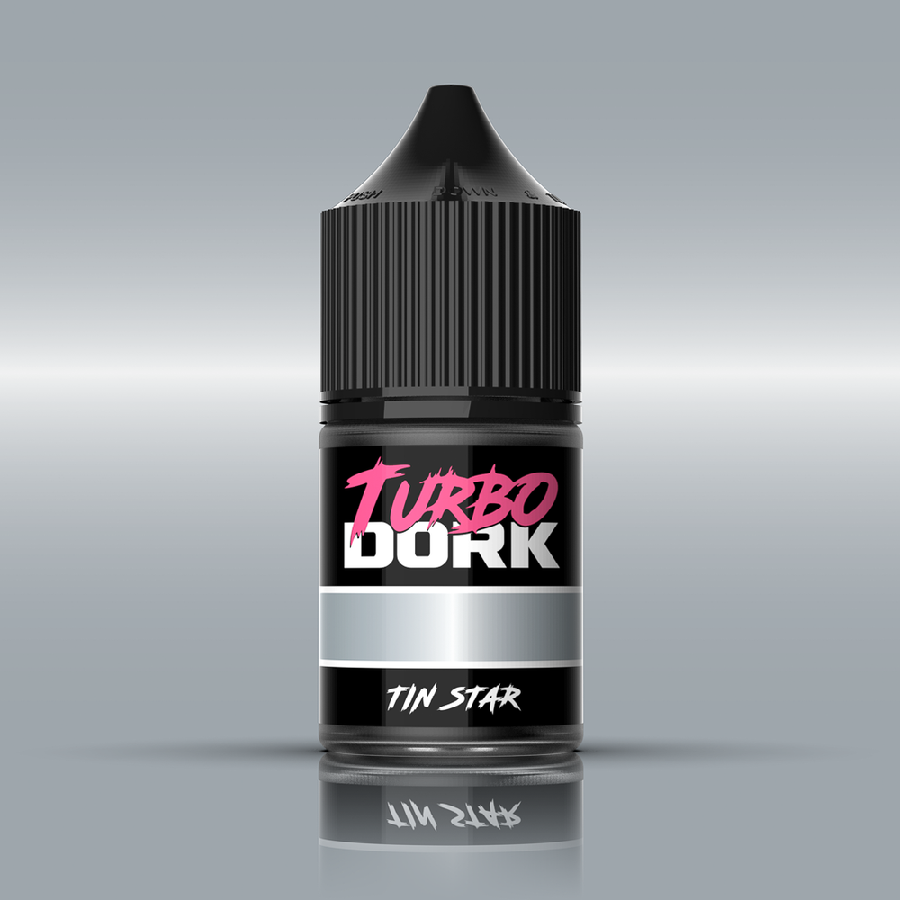 Bottle of Turbo Dork Tin Star Metallic Acrylic Paint metallic paint for miniatures