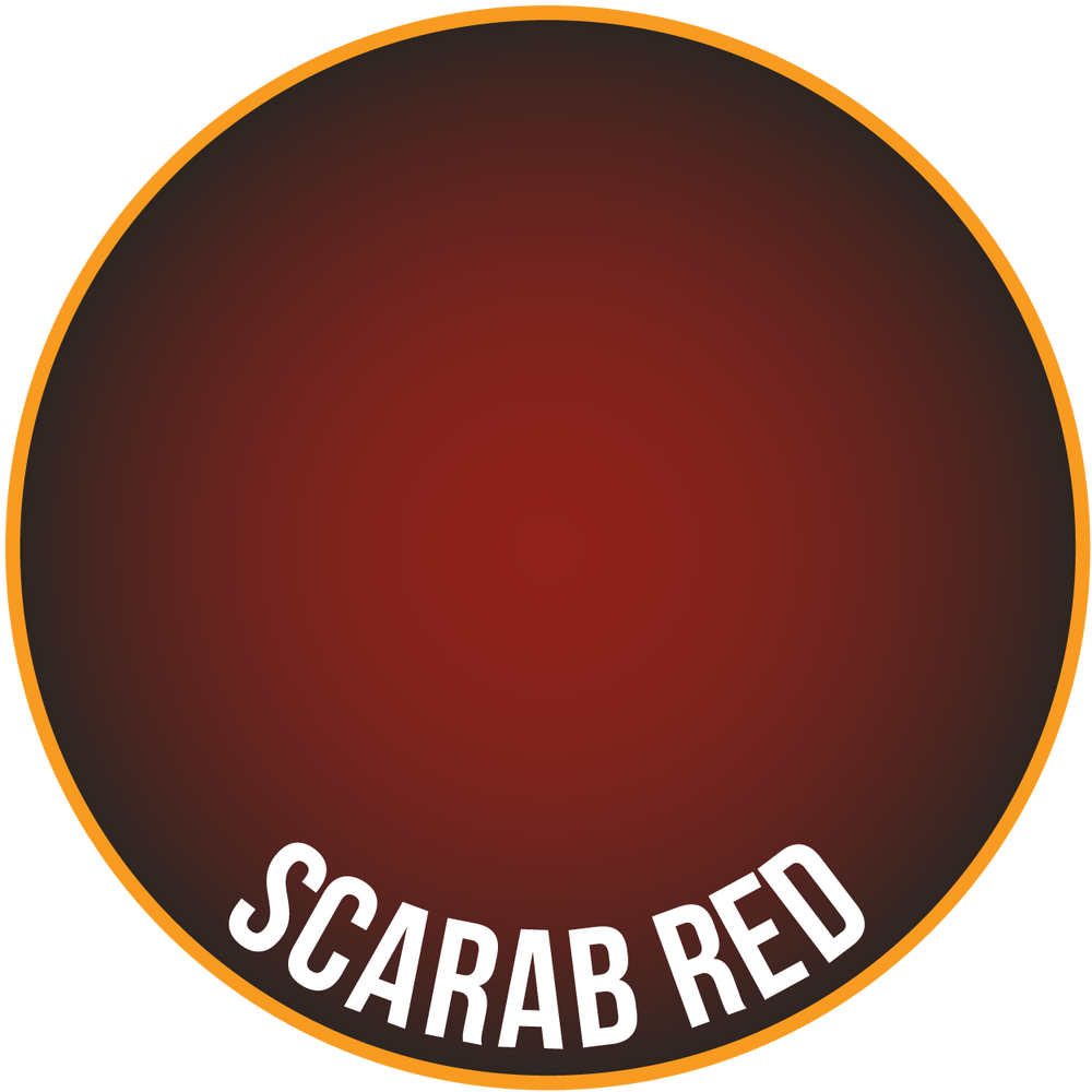 Pot of Two Thin Coats SCARAB RED, a UK-made acrylic miniature paint