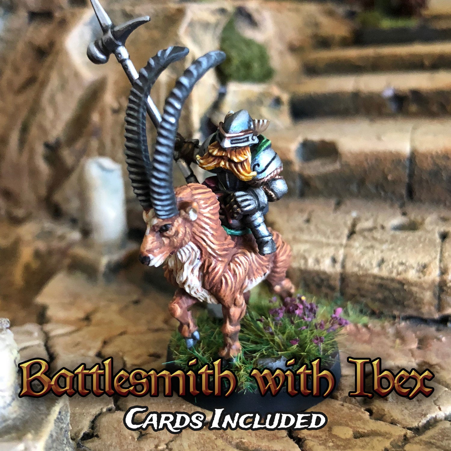 Battlesmith Rider with Ibex Mount Miniature Metal King Studio Exit 23 Games Battlesmith Rider with Ibex Mount
