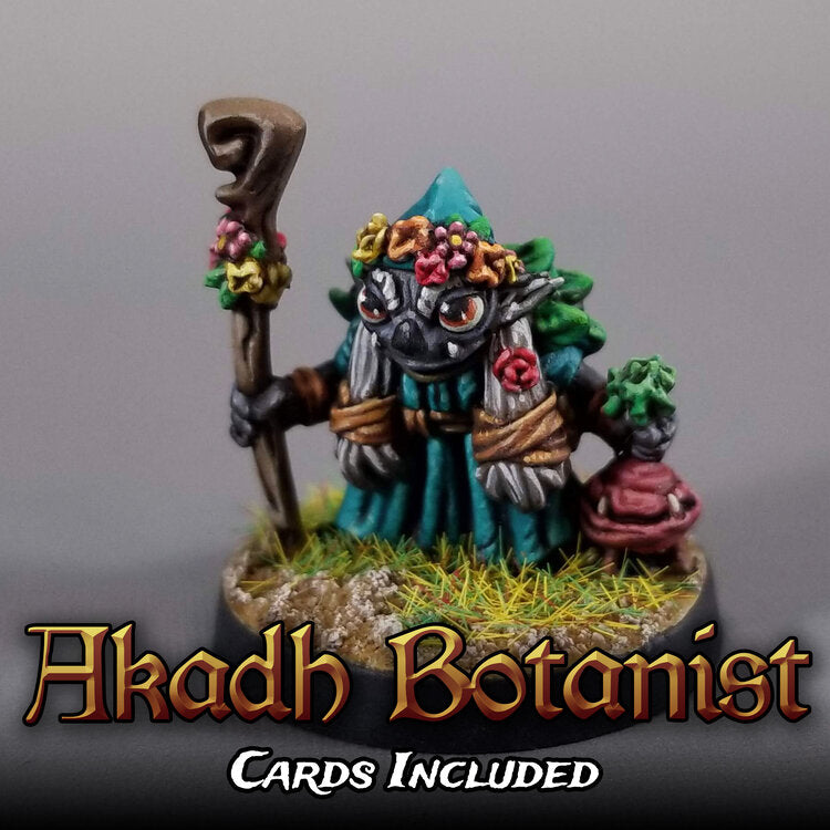 Akadh Botanist with Neutral Character Card and Upgrade Card Miniature Metal King Studio Exit 23 Games Akadh Botanist with Neutral Character Card and Upgrade Card