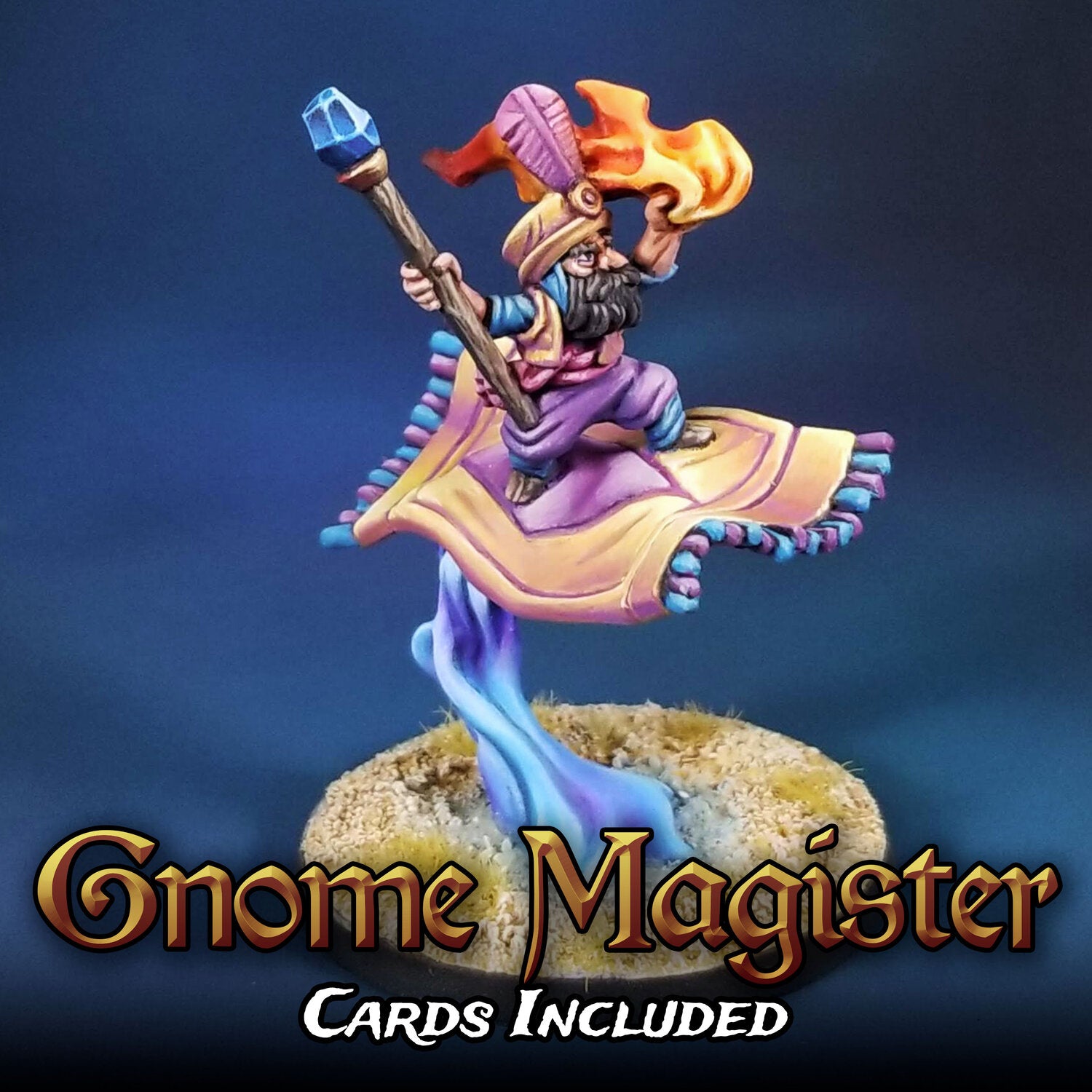 Gnome Magister on Magic Carpet Miniature Metal King Studio Exit 23 Games Gnome Magister on Magic Carpet